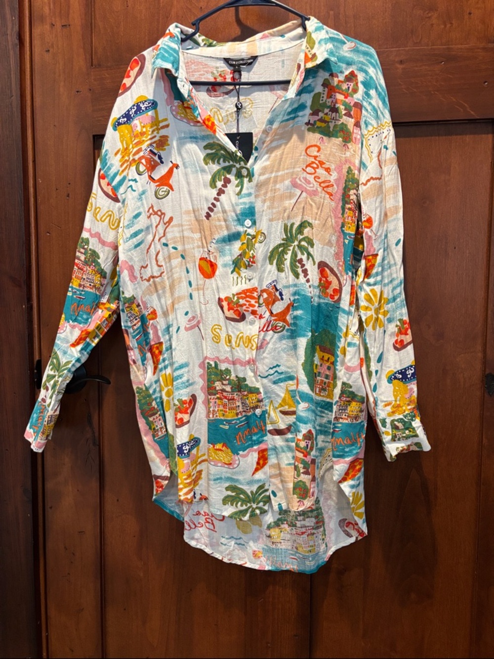 Women’s Tropical Print Button-Front Swim Coverup - Multicolor
